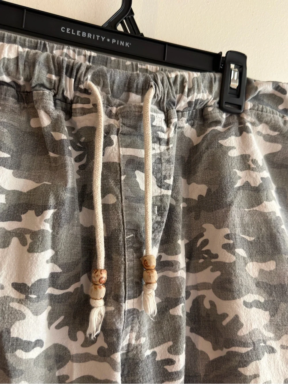 Unisex Gray Camo Canvas Drawstring Shorts